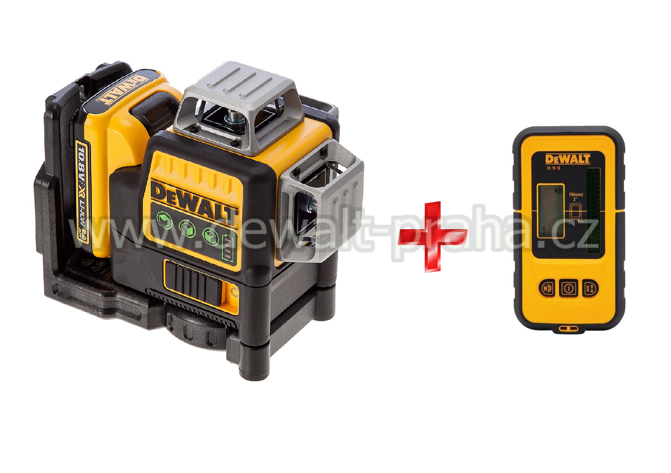 DCE089D1G+P DeWALT Aku křížový laser 360°, s přijímačem DE0892G, zelený paprsek