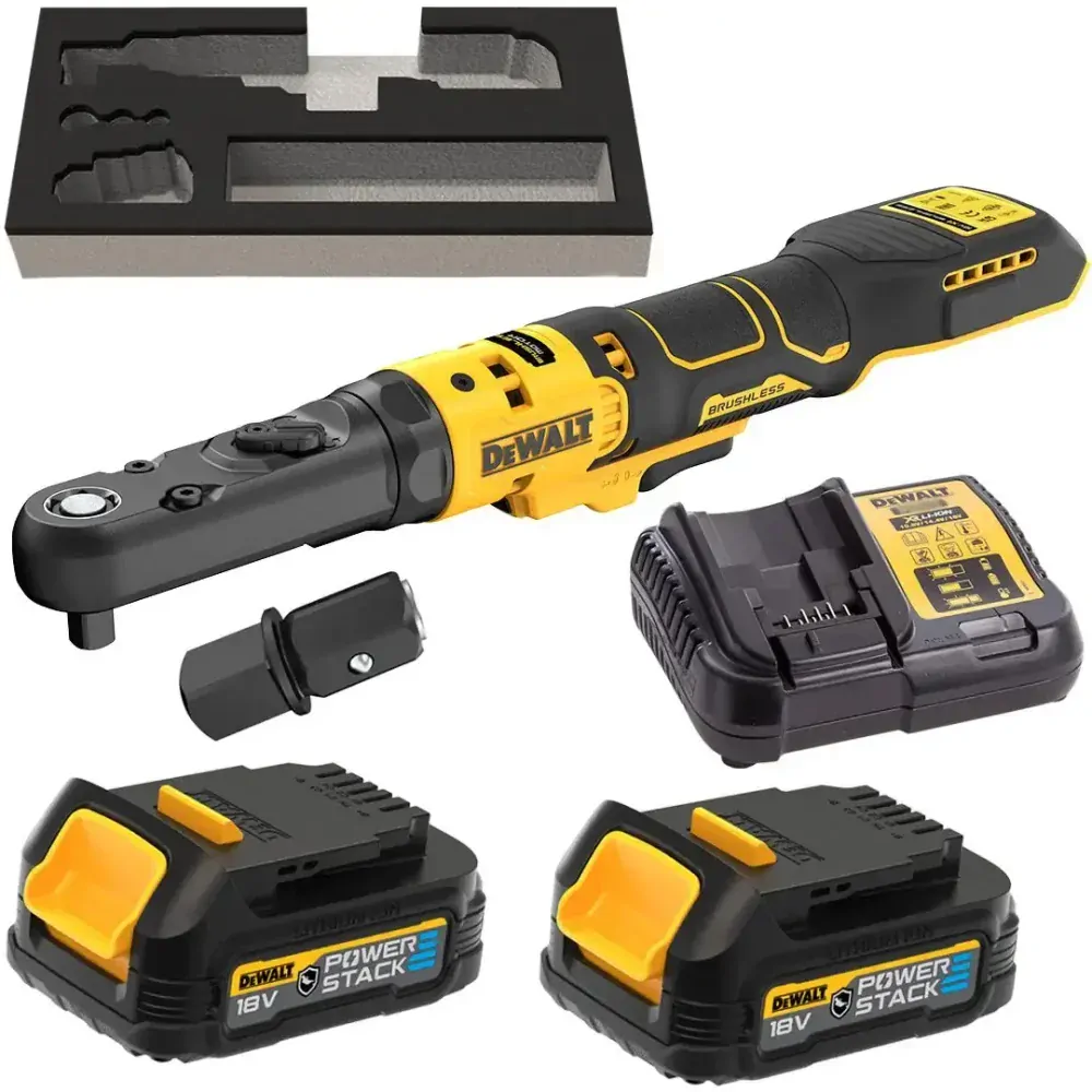 DCF510E2G DeWALT Aku ráčna s 1/2" a 3/8" s čtvercovou výměnnou hlavou XR 18V Powerstack 2x1,7Ah