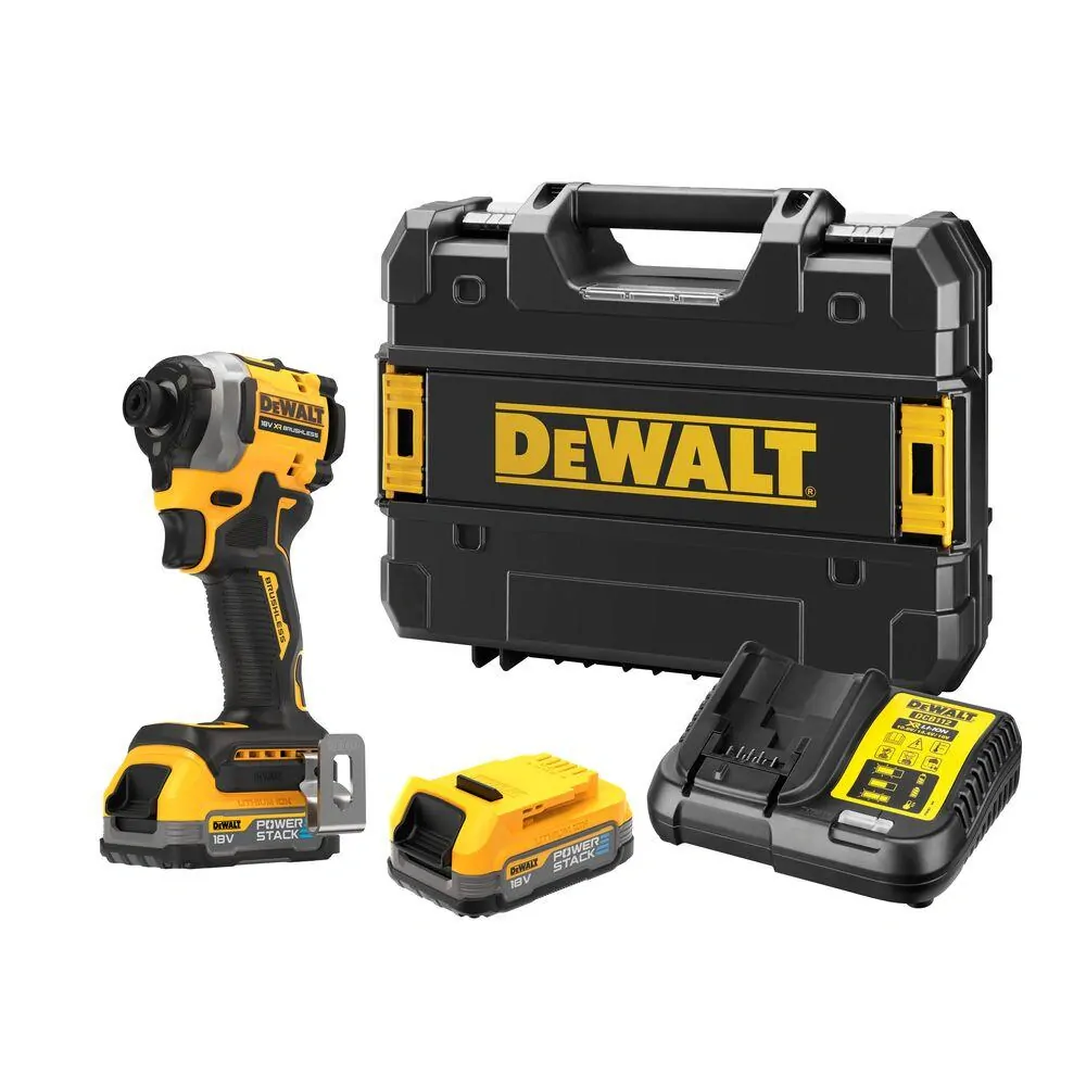 DCF850E2T DeWALT Aku bezuhlíkový rázový utahovák 1/4", 205Nm, 18V XR 2x 1,7Ah POWERSTACK, TSTAK