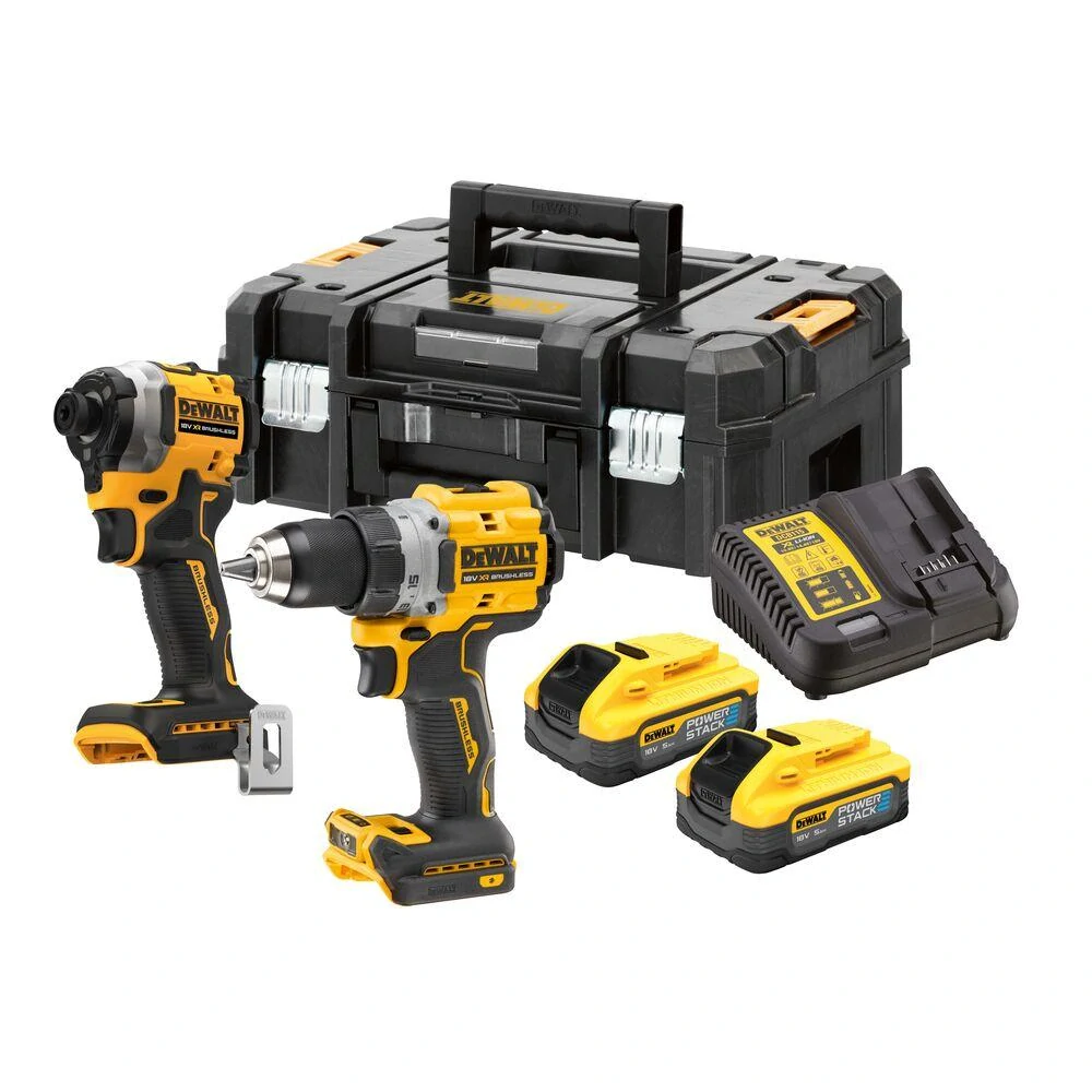 DCK2051H2T DeWALT Aku bezuhlíková sada nářadí 18V aku vrtačka DCD800N a kompaktní rázový utahovák DCF850N, 2x 5.0 Ah XR Li-Ion POWERSTACK