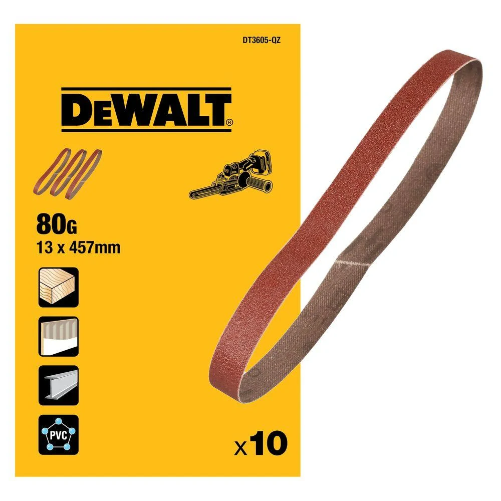 DT3605 DeWALT Brusné pásy 80G 13x457mm, 10ks, pro prstovou brusku DCM200
