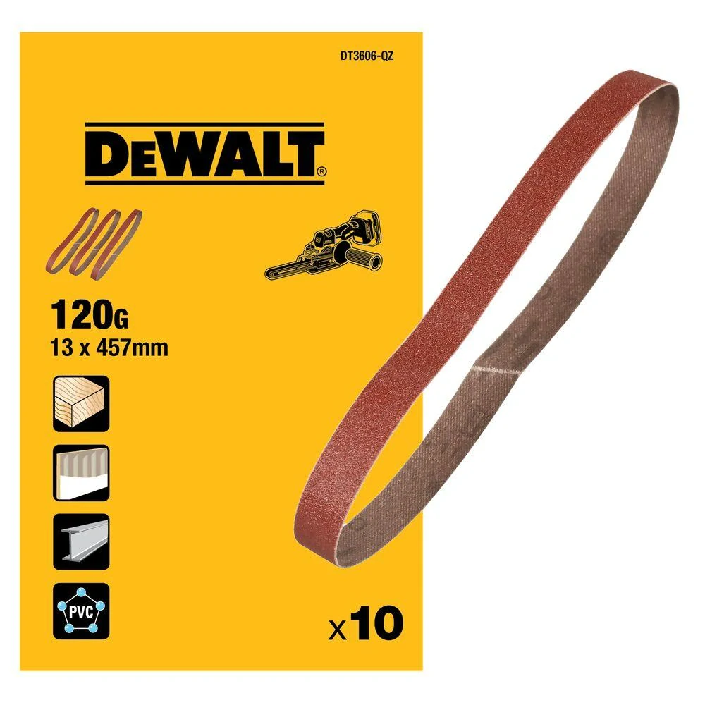 DT3606 DeWALT Brusné pásy 120G 13x457mm, 10ks, pro prstovou brusku DCM200