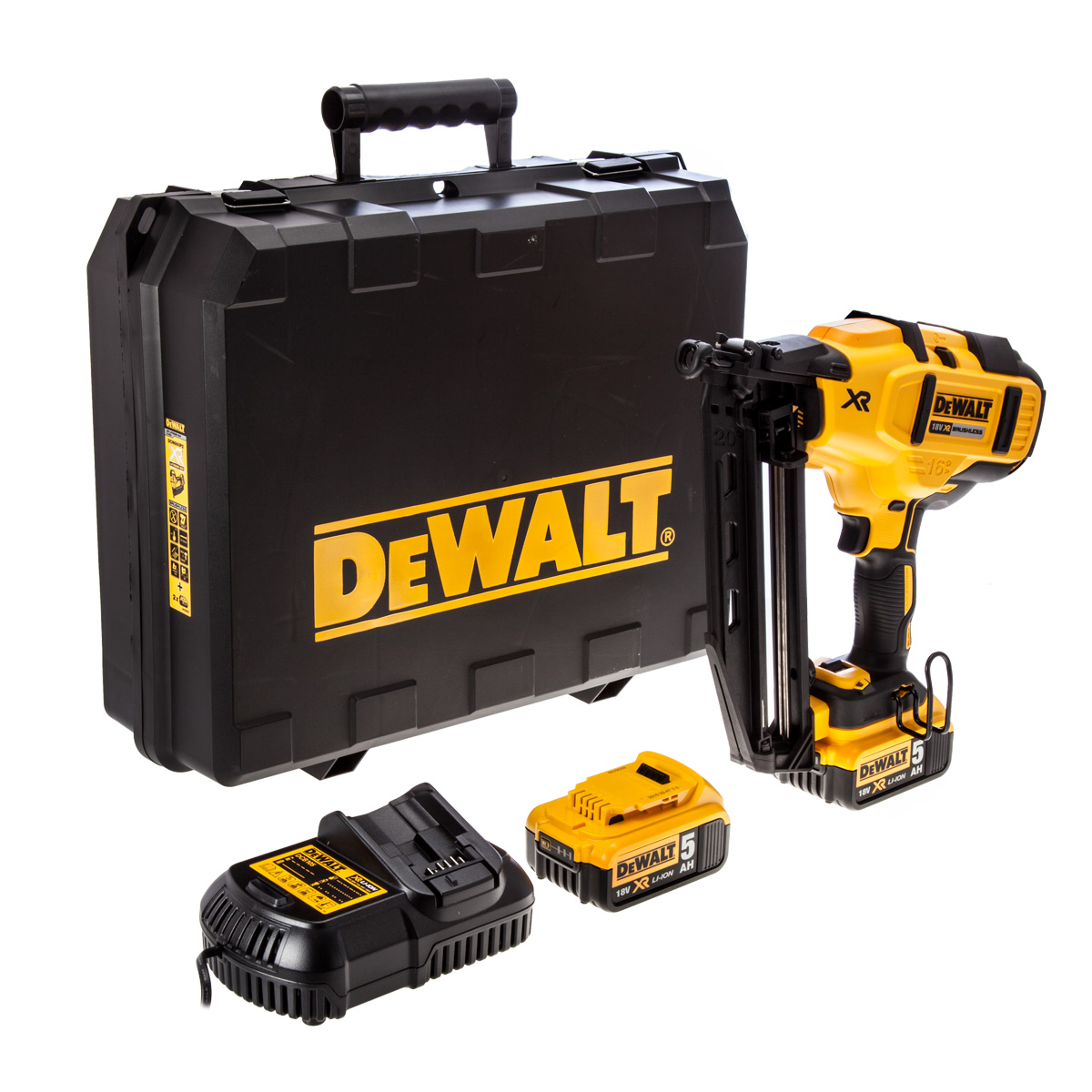 DCN660P2 DeWALT bezuhlíková nastřelovací pistole 18 V XR 5,0 Ah, kalibr 16