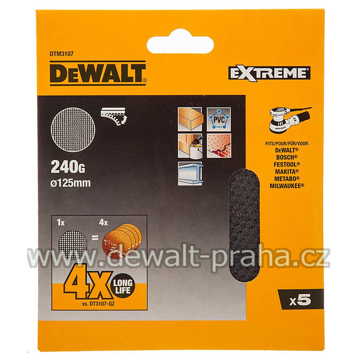 DTM3107 DeWALT Brusná síťovina na brusky 125 mm, P 240, 5 ks