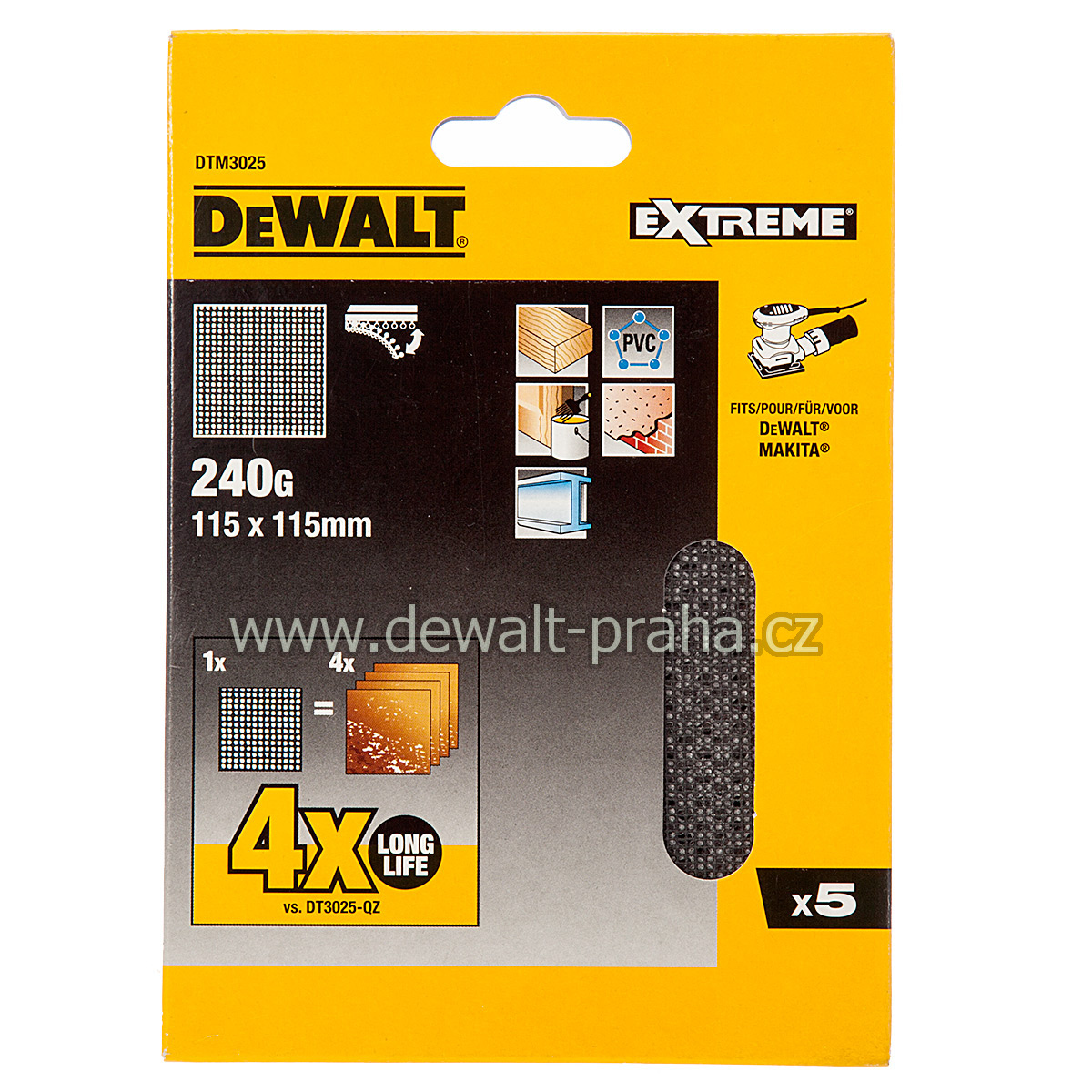 DTM3025 DeWALT Brusná síťovina 115 x 115 mm, P 240, 5 ks