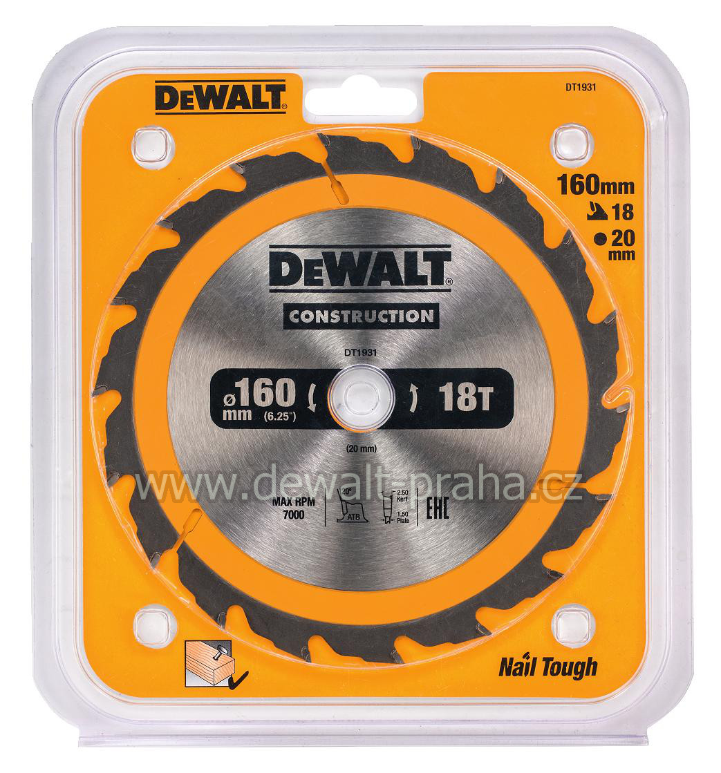 DT1931 DeWALT Pilový kotouč 160 x 20 mm, 18 zubů