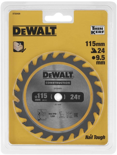 DT20420 DeWALT Pilový kotouč 115 mm, 24 zubů, ATB, 20° jemný řez, pro DCS571