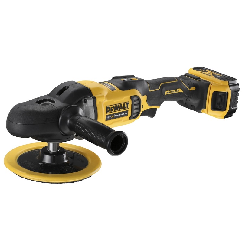 DCM849P2 DeWALT Aku bezuhlíková leštička 18V, 125-180 mm, 2x 5.0 Ah Li-Ion,v brašně