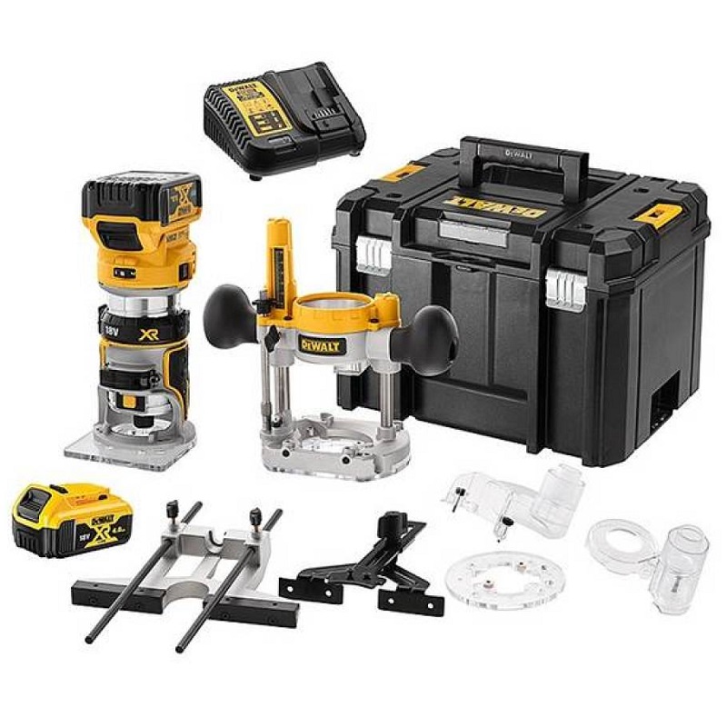 DCW604P2 DeWALT Aku kombinovaná horní frézka 18V 2x 5.0 Ah Li-Ion,v kufru TSTAK