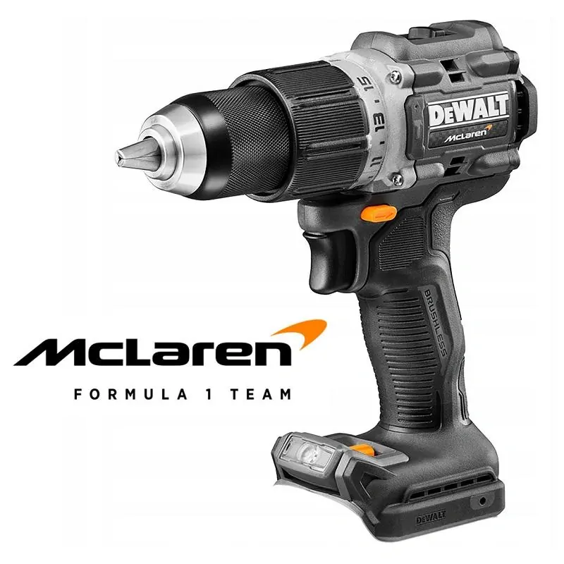DCD85MNT DeWALT Aku bezuhlíková příklepová vrtačka 18V McLaren Design, samostatný stroj v kufru TSTAK