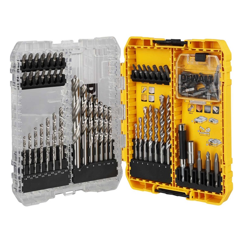 DT70761 DeWALT 72-dílná sada vrtáků a bitů TOUGH CASE+ s průhledným víkem
