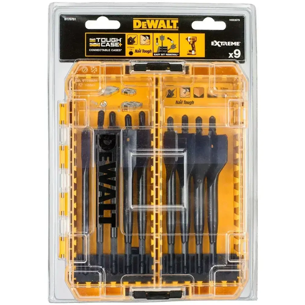 DT70751 DeWALT Sada plochých vrtáků do dřeva 9ks, 12-32mm EXTREME