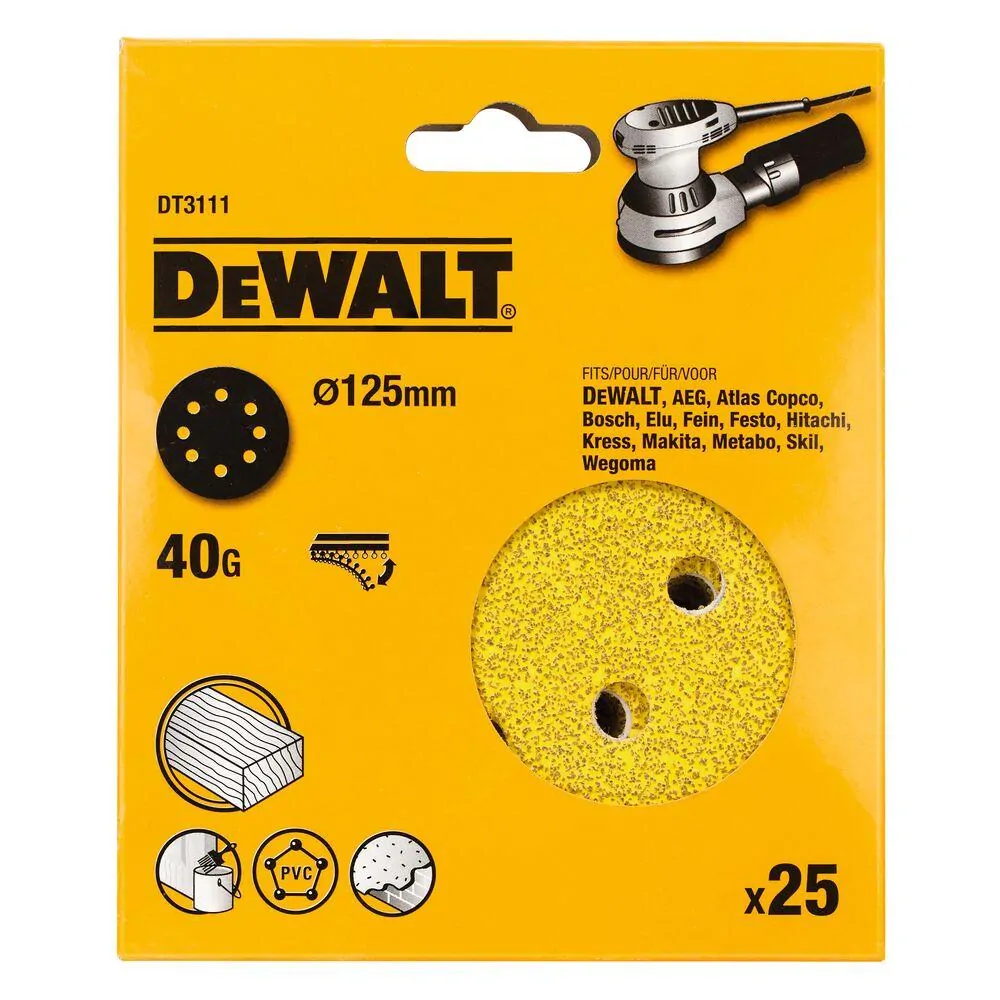 DT3111 DeWALT Brusný kotouč K40 na suchý zip 125 mm, 25 ks