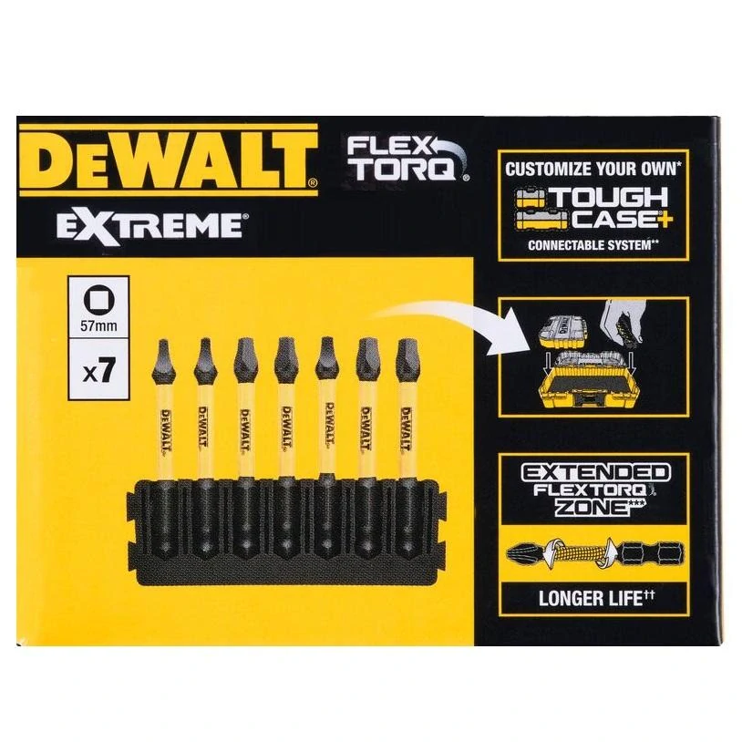 DT70824 DeWALT sada torzních bitů Quadrex SQ 57mm FLEXTORQ, 7ks v liště do ToughCase