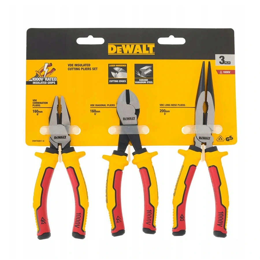DWHT82811-0 DeWALT Sada 3 kusů kleští pro elektrikáře VDE 1000V