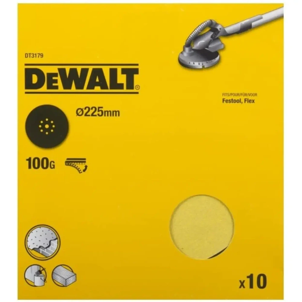 DT3179 DeWALT Brusný papír ROS na suché zdivo 225 mm K100 (10ks)