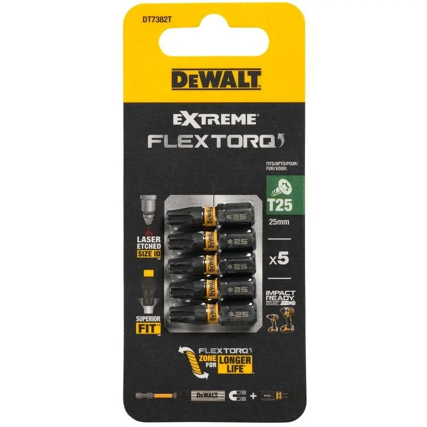DT7382T DeWALT Sada torzních šroubovacích bitů 5 ks Torx T25 FLEXTORQ, EXTREME