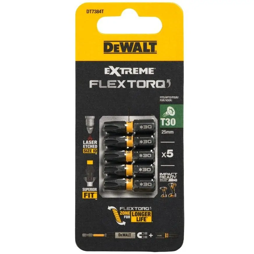 DT7384T DeWALT Sada torzních šroubovacích bitů 5 ks Torx T30 FLEXTORQ, EXTREME