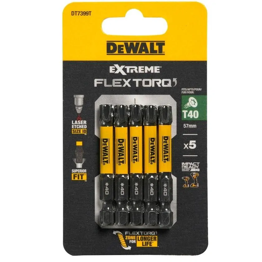 DT7399T DeWALT Sada torzních šroubovacích bitů 5 ks Torx T40 57mm FLEXTORQ, EXTREME
