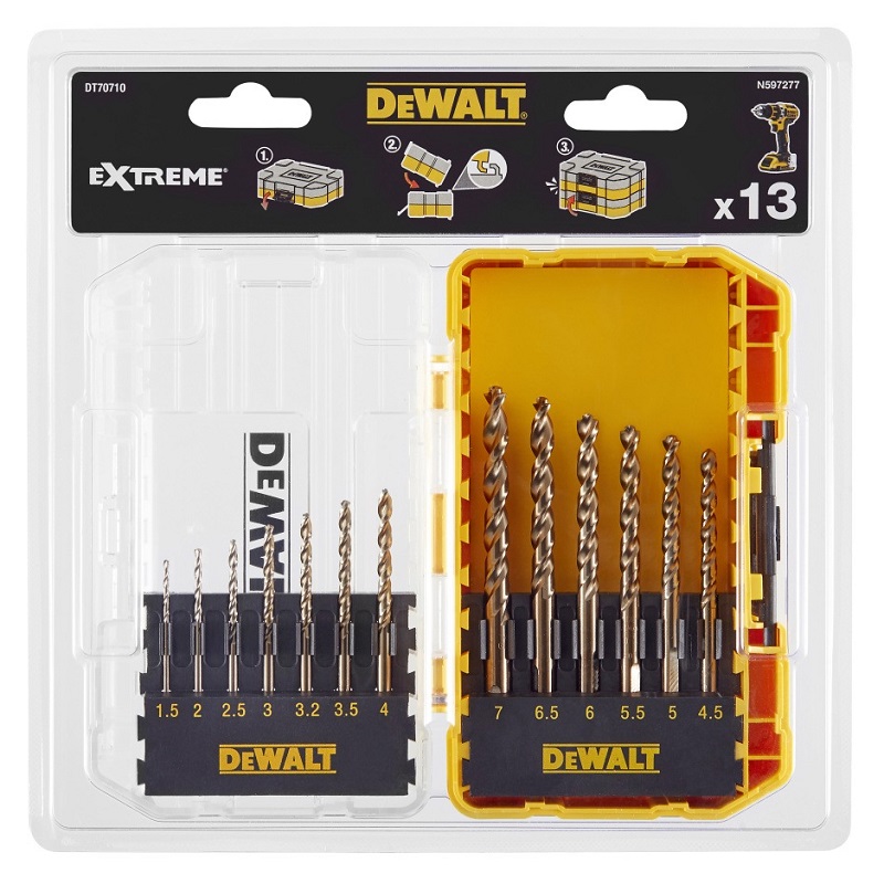 DT70710 13 dílná sada vrtáků do kovu v pouzdře TOUGH CASE DeWALT