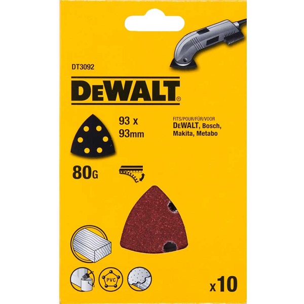 DT3092 DeWALT Brusný papír pro delta brusku 93 × 93 mm, P 80, 10 ks