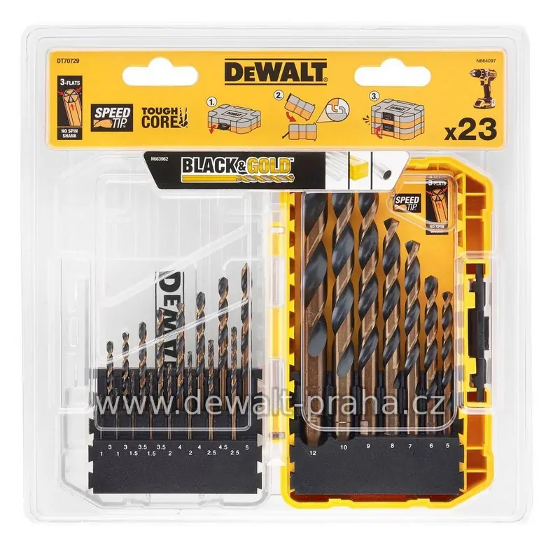DT70729 DeWALT 23 dílná sada vrtáků do kovu HSS-G Black&Gold