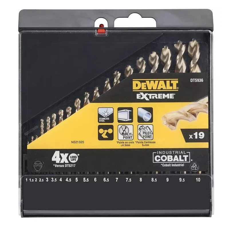 DT5936 DeWALT 19dílná sada vrtáků Extreme Industrial Cobalt Metal