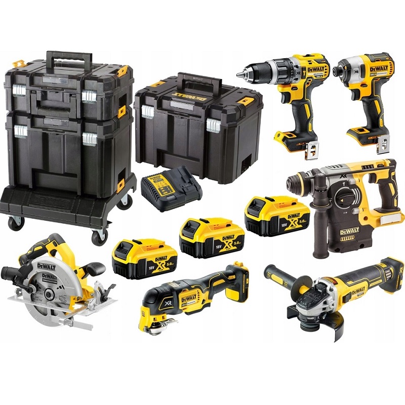 DCK685P3T DeWALT AKU kombinovaná sada XR 18V, 3x 5,0Ah Li-Ion, 3x TSTAK, Podvozek s kolečky