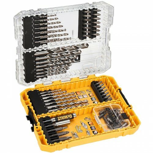 DT70761 DeWALT 72-dílná sada vrtáků a bitů TOUGH CASE+ s průhledným víkem