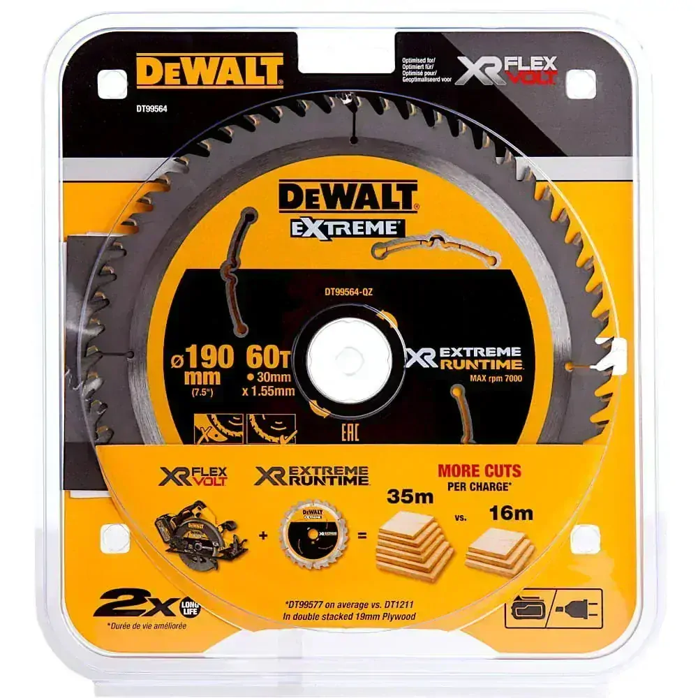 DT99564 DeWALT Pilový kotouč 190 mm x 30 mm, 60 zubů, XR EXTREME® RUNTIME FLEXVOLT