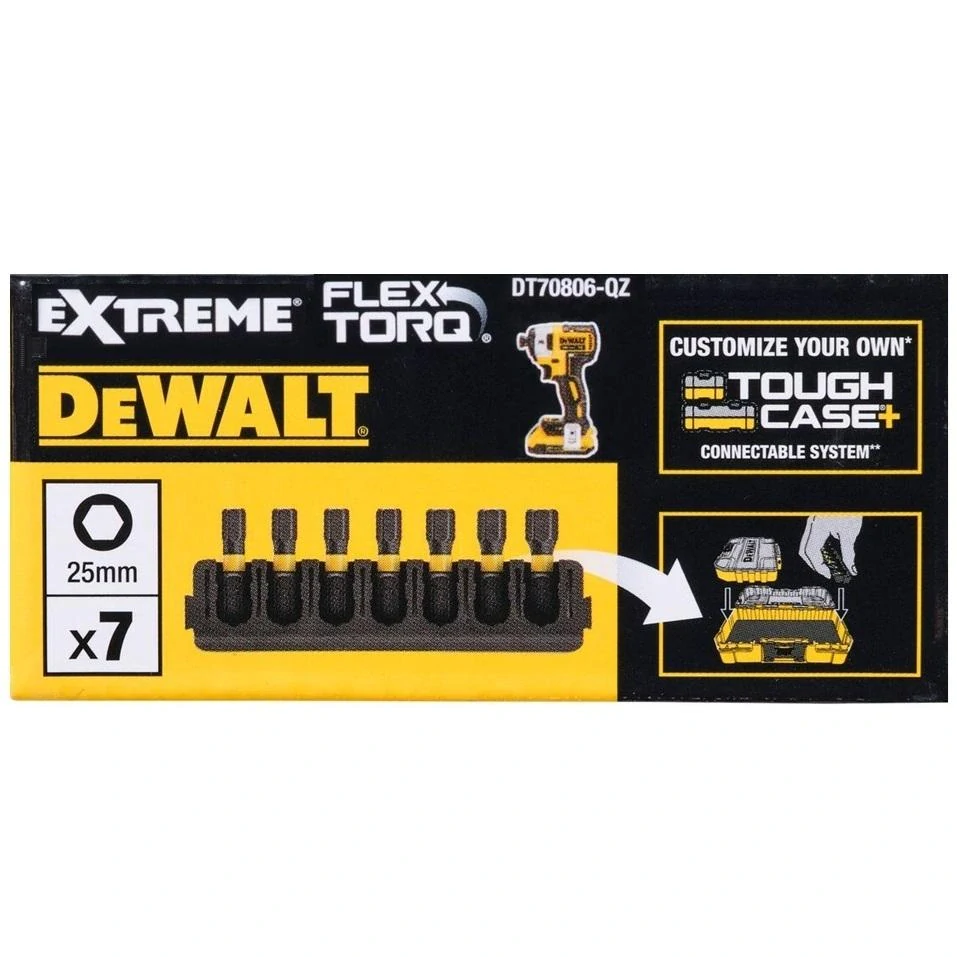 DT70806 DeWALT sada torzních bitů IMBUS HEX 25mm FLEXTORQ, 7ks v liště do ToughCase