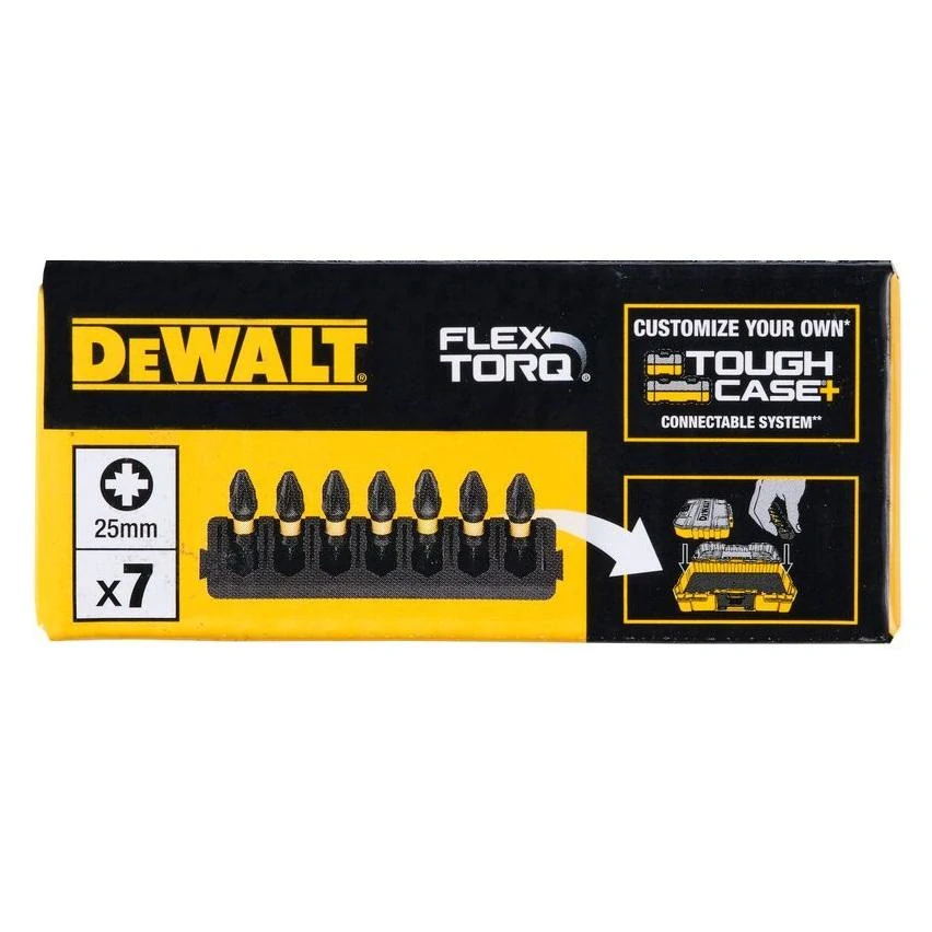 DT70811 DeWALT sada torzních bitů Pozidrive PZ2 25mm FLEXTORQ, 7ks v liště do ToughCase