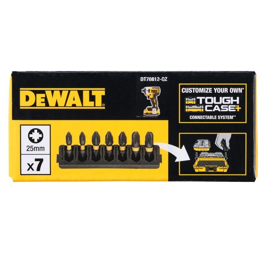DT70812 DeWALT sada torzních bitů Pozidrive PZ 25mm FLEXTORQ, 7ks v liště do ToughCase