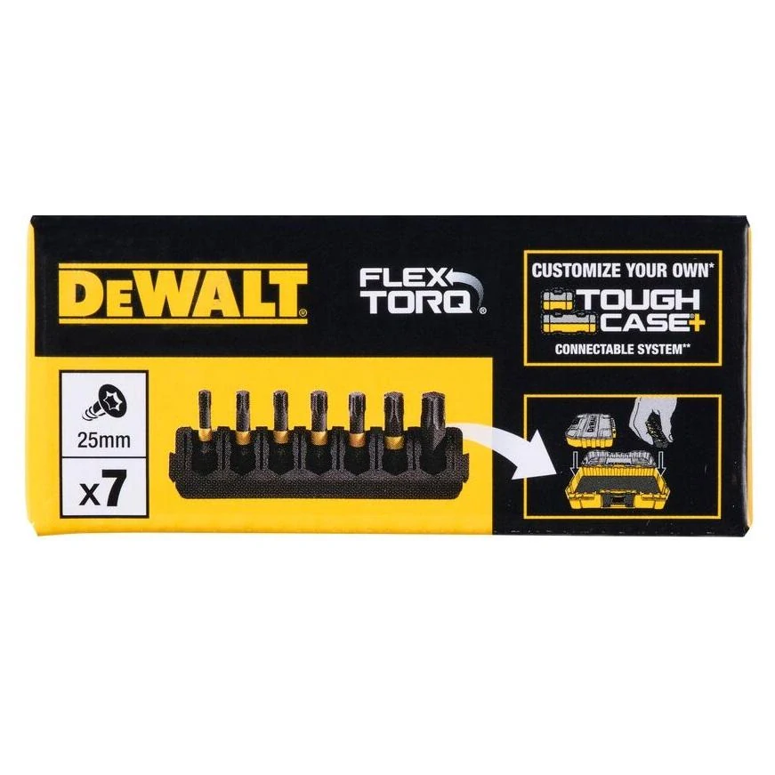 DT70816 DeWALT sada torzních bitů TORX 25mm FLEXTORQ, 7ks v liště do ToughCase