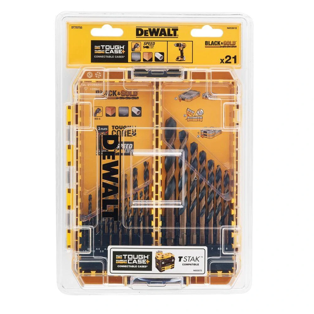 DT70755 21 dílná sada vrtáků do kovu HSS-G Black&Gold