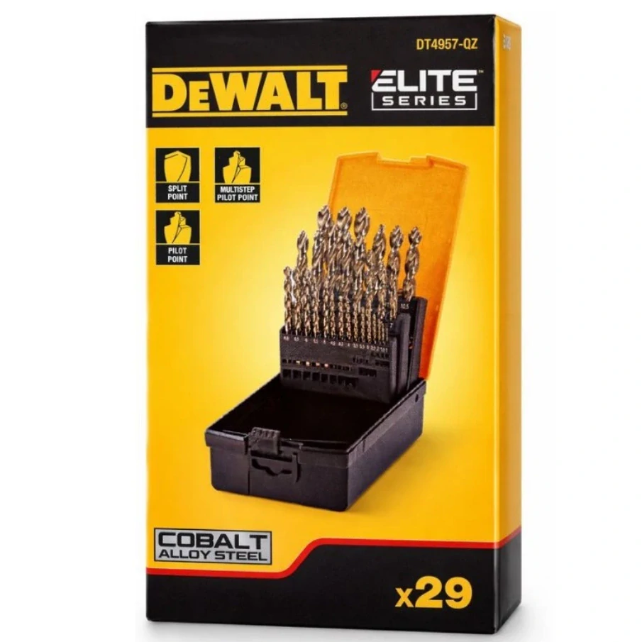 DT4957 DeWALT 29dílná profesionální sada HSS-E COBALT vrtáků do kovu ELITE series
