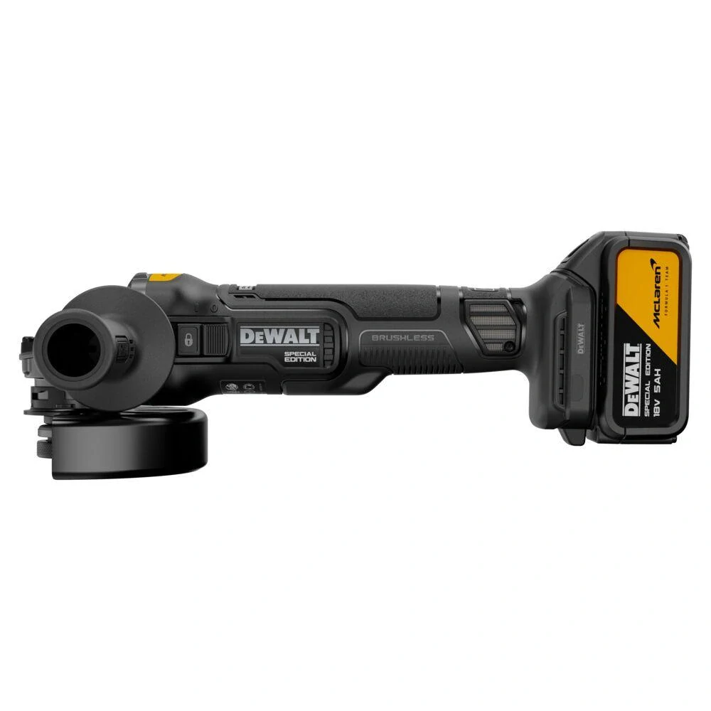 DCG45MP2T-QW DeWALT Aku bezuhlíková úhlová bruska 125 mm 18V XR 2x 5,0Ah McLaren edition