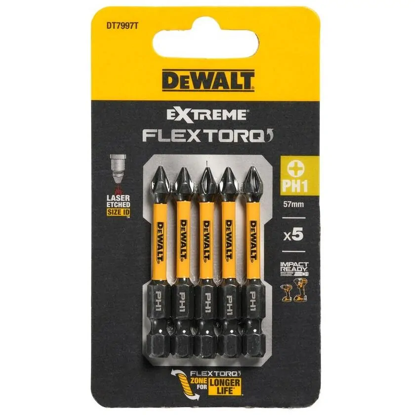 DT7997T DeWALT Sada torzních šroubovacích bitů 5 ks PH1 57 mm FLEXTORQ, EXTREME 