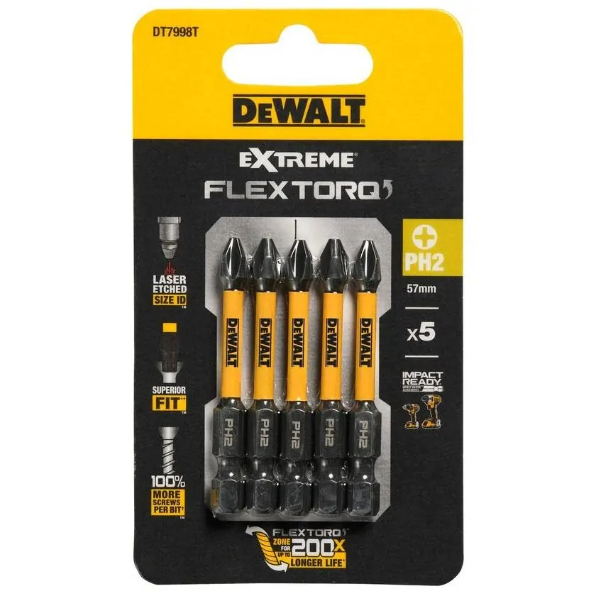 DT7998T DeWALT Sada torzních šroubovacích bitů 5 ks PH2 57 mm FLEXTORQ, EXTREME