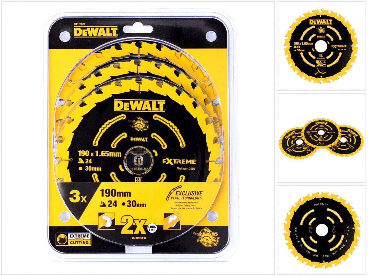 DT10399 DeWALT Sada pilových kotoučů 3ks, 190x30 mm, 24 zubů