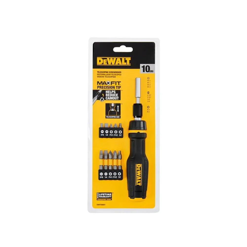 DWHT68001-0 DeWALT Teleskopický šroubovák s ráčnou FULLFIT, včetně šroubovacích nástavců, 10dílná sada