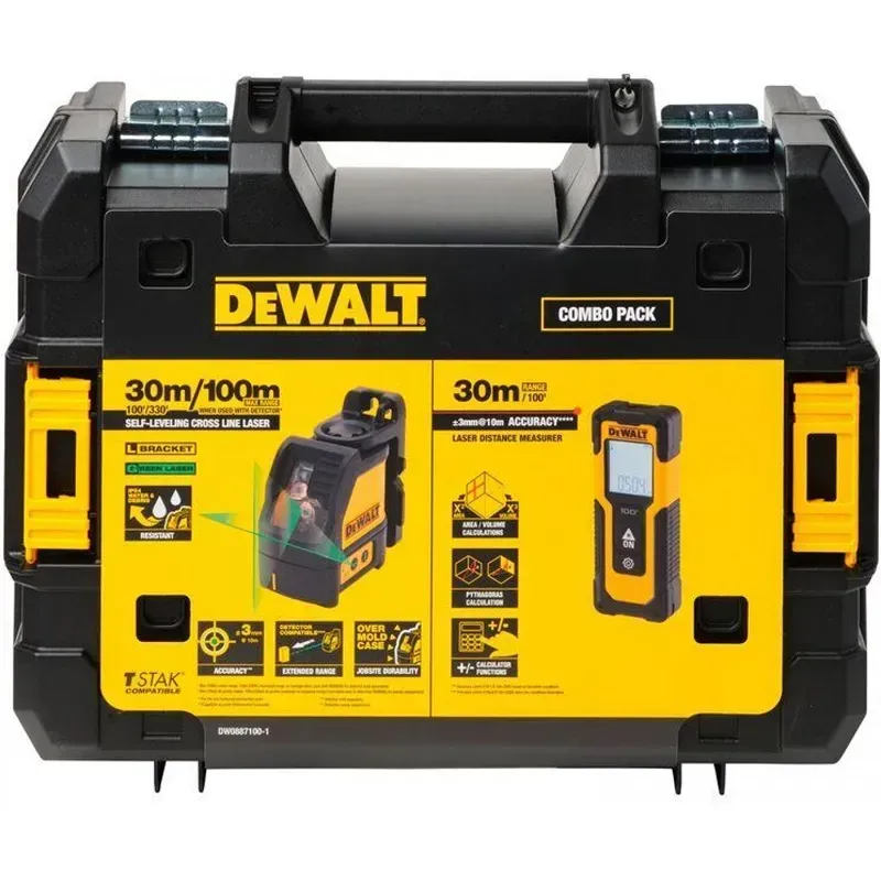 DW0887100-1 DeWALT KOMBO SET laserový kříž zelený DW088CG + měřič vzdálenosti DWHT77100 v kufru TSTAK