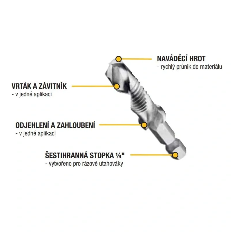 DT50060 DeWALT IMPACT 5 dílná sada vrtáků se závitníkem M4, M5, M6, M8, M10