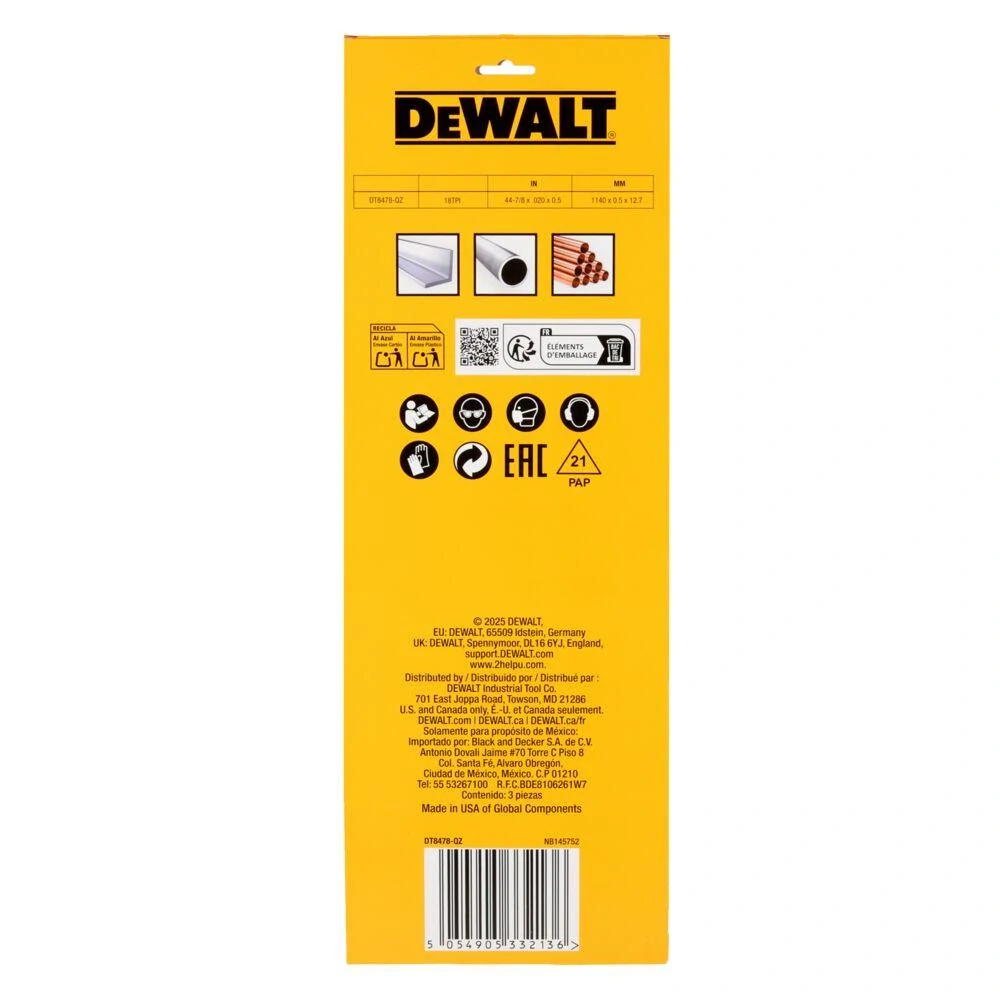 DT8478-QZ DeWALT Pilový pás 1140 mm 18TPI pro pásovou pilu DCS374, 3 kusy