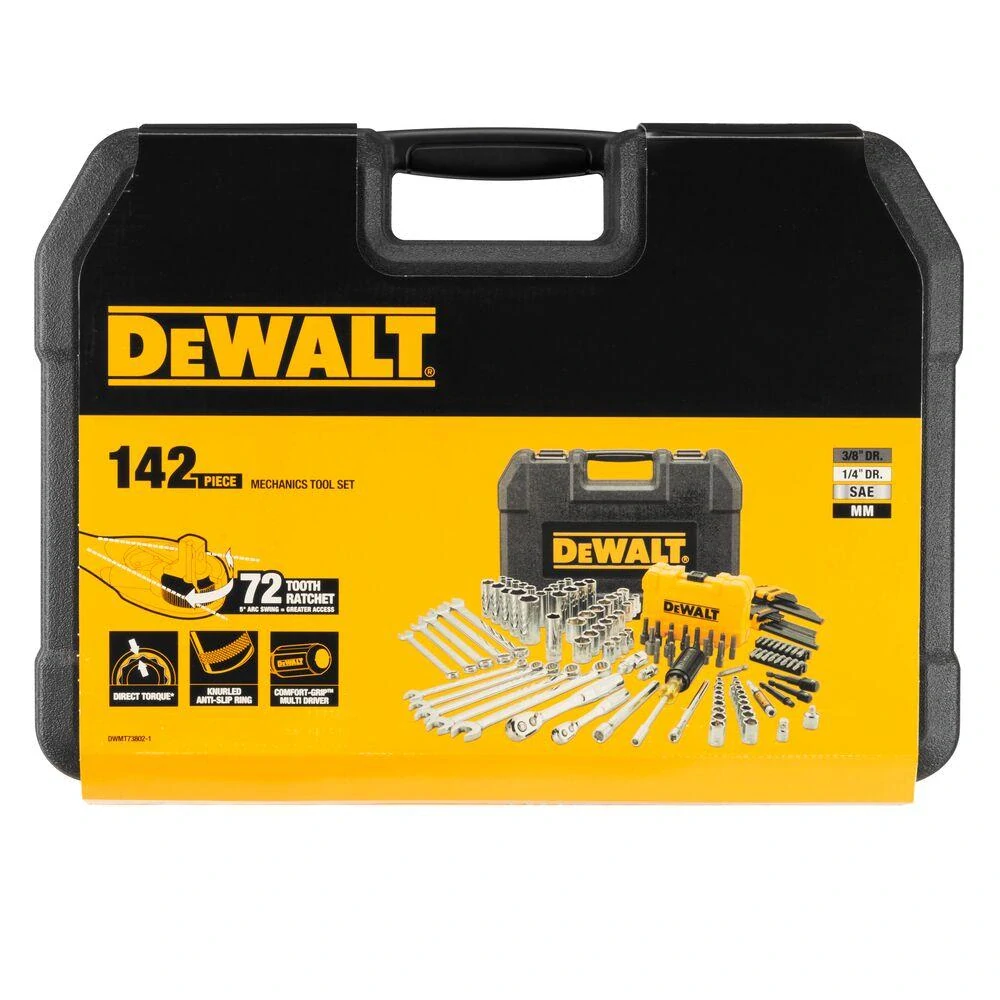 DWMT73802-1 DeWALT 142 dílna gola sada hlavic a příslušenství s ráčnou 1/4" a 3/8" 