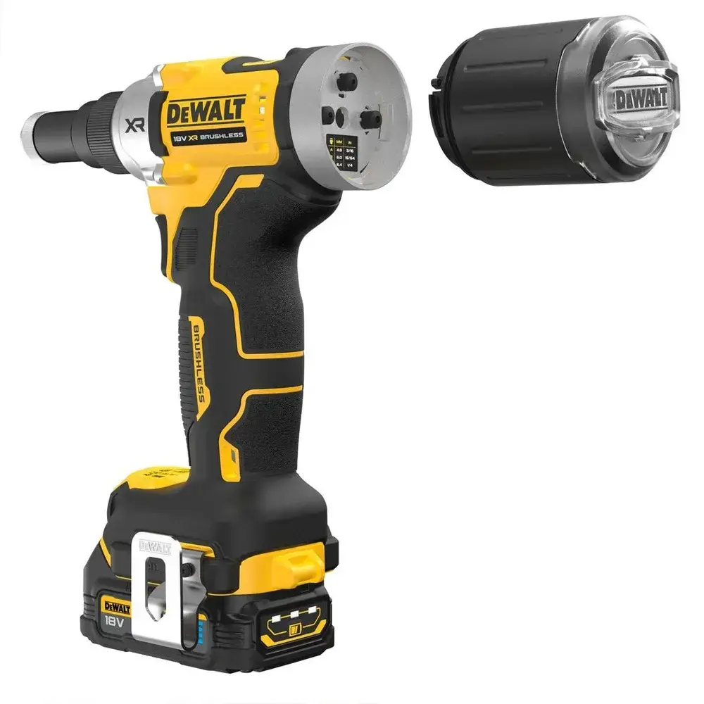 DCF414E2GT DeWALT Aku nýtovací kleště 18V XR pro nýty od 4.8 mm do 6.4 mm, 2× Li-Ion 1,7Ah POWERSTACK