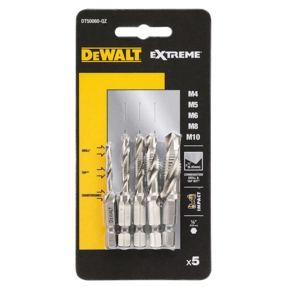 DT50060 DeWALT IMPACT 5 dílná sada vrtáků se závitníkem M4, M5, M6, M8, M10