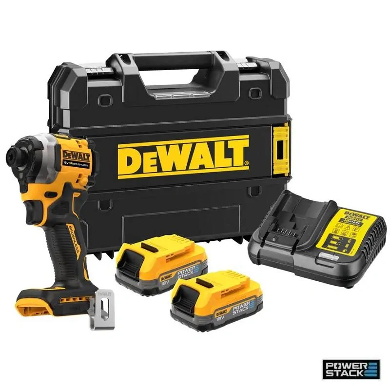 DCF850E2T DeWALT Aku bezuhlíkový rázový utahovák 1/4", 205Nm, 18V XR 2x 1,7Ah POWERSTACK, TSTAK