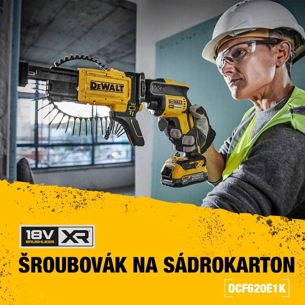 DCF620E1K DeWALT Aku bezuhlíkový šroubovák na sádrokarton 18V XR 1x 1,7Ah POWERSTACK, TSTAK