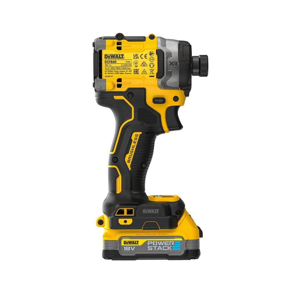 DCF860E2T DeWALT Kompaktní bezuhlíkový rázový utahovák 1/4", 282Nm, XR 18V, 2x 1,7Ah POWERSTACK, TSTAK